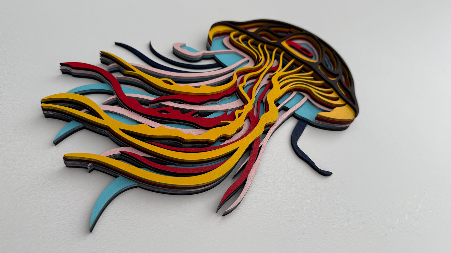 3D Layered Wooden Jellyfish Wall Art