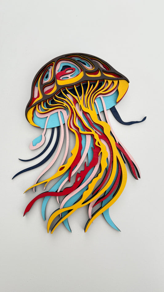 3D Layered Wooden Jellyfish Wall Art