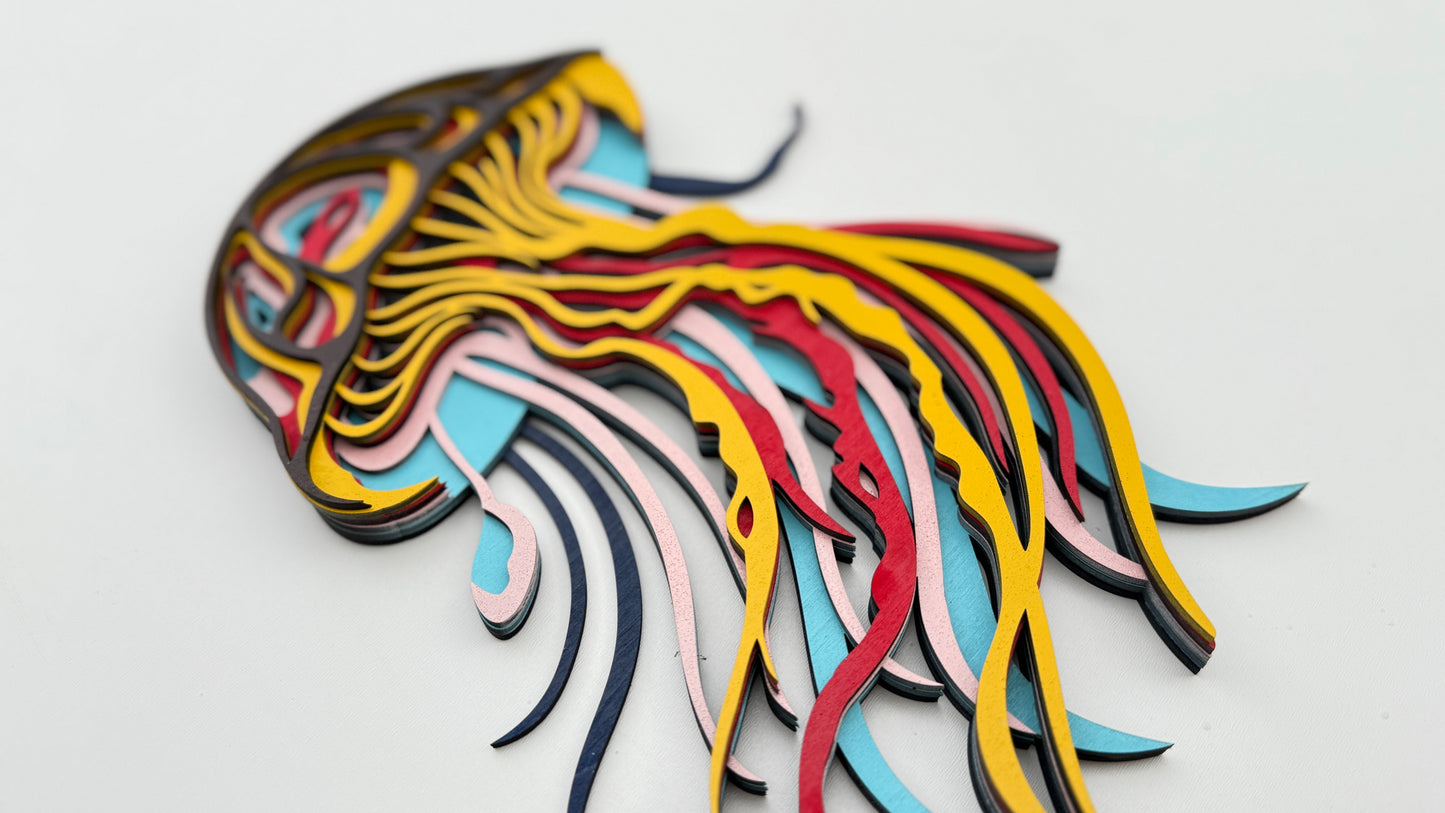 3D Layered Wooden Jellyfish Wall Art