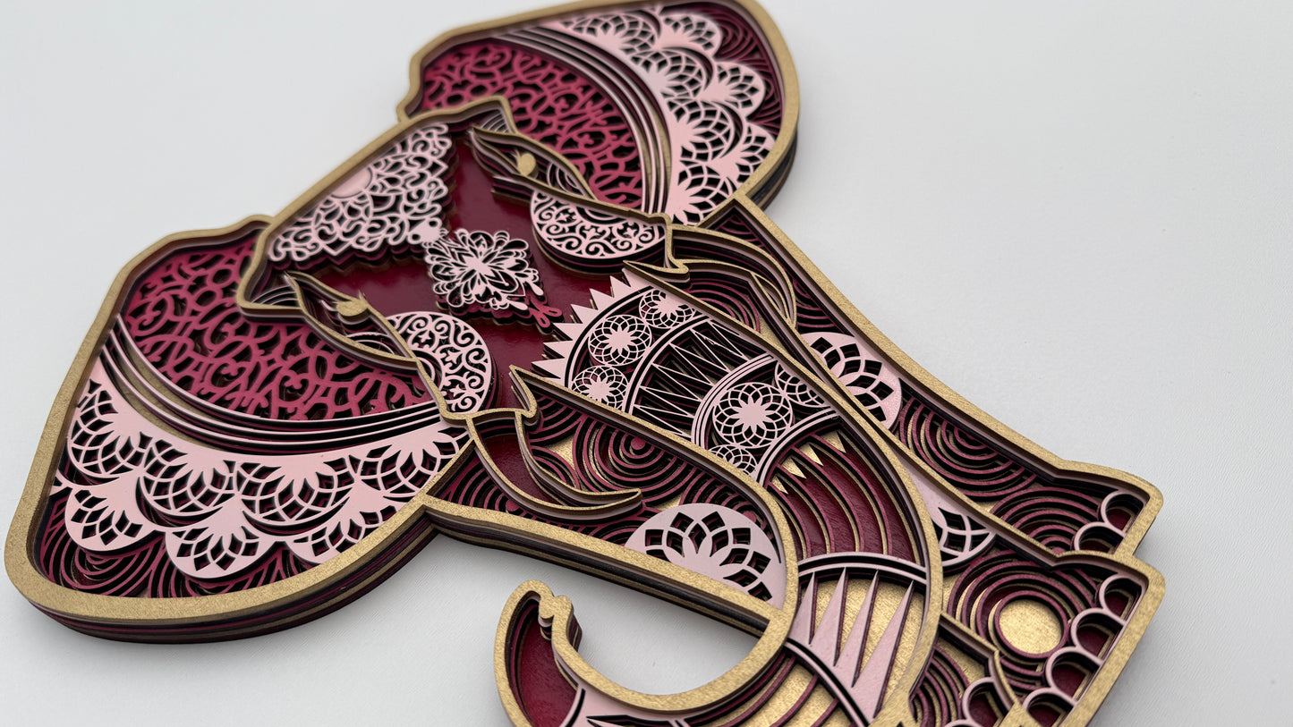 Handcrafted Layered Elephant Wall Art – Mandala Inspired Design