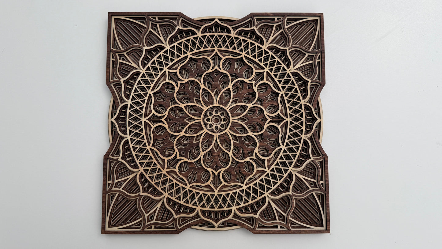 Layered Wooden Mandala – Geometric Floral Pattern
