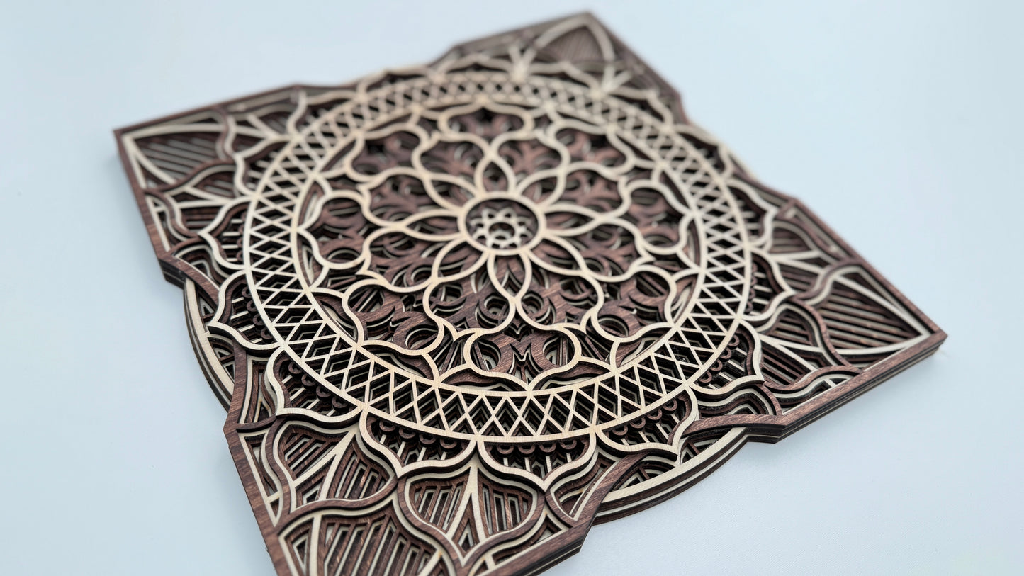 Layered Wooden Mandala – Geometric Floral Pattern