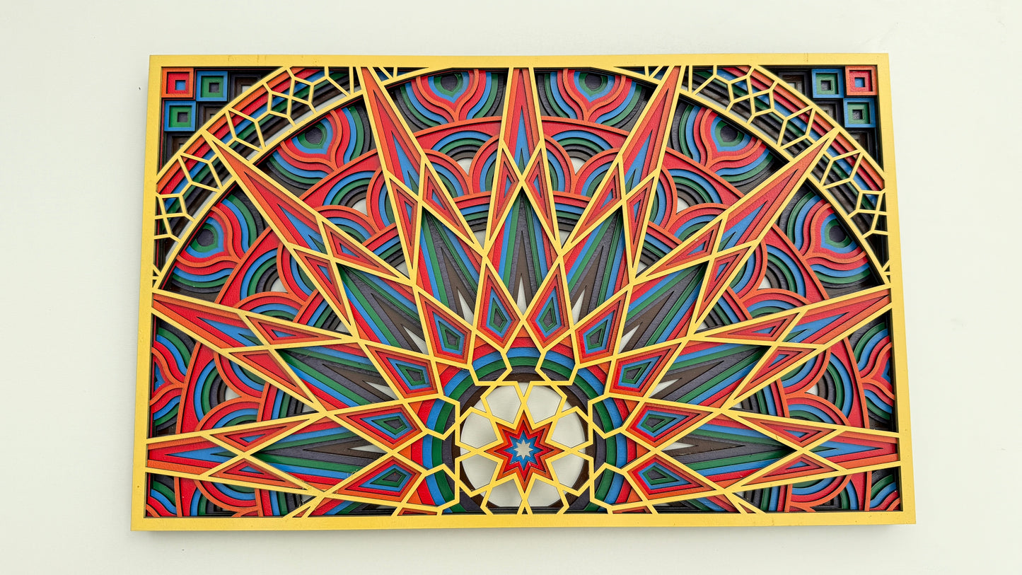 Handcrafted Wooden Geometric Art – Sunrise Pattern