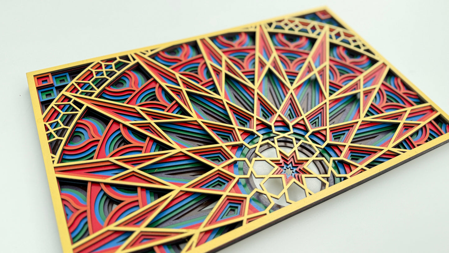 Handcrafted Wooden Geometric Art – Sunrise Pattern