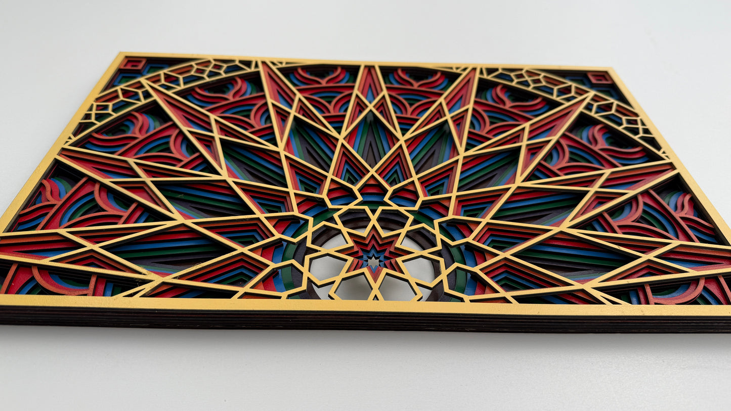 Handcrafted Wooden Geometric Art – Sunrise Pattern