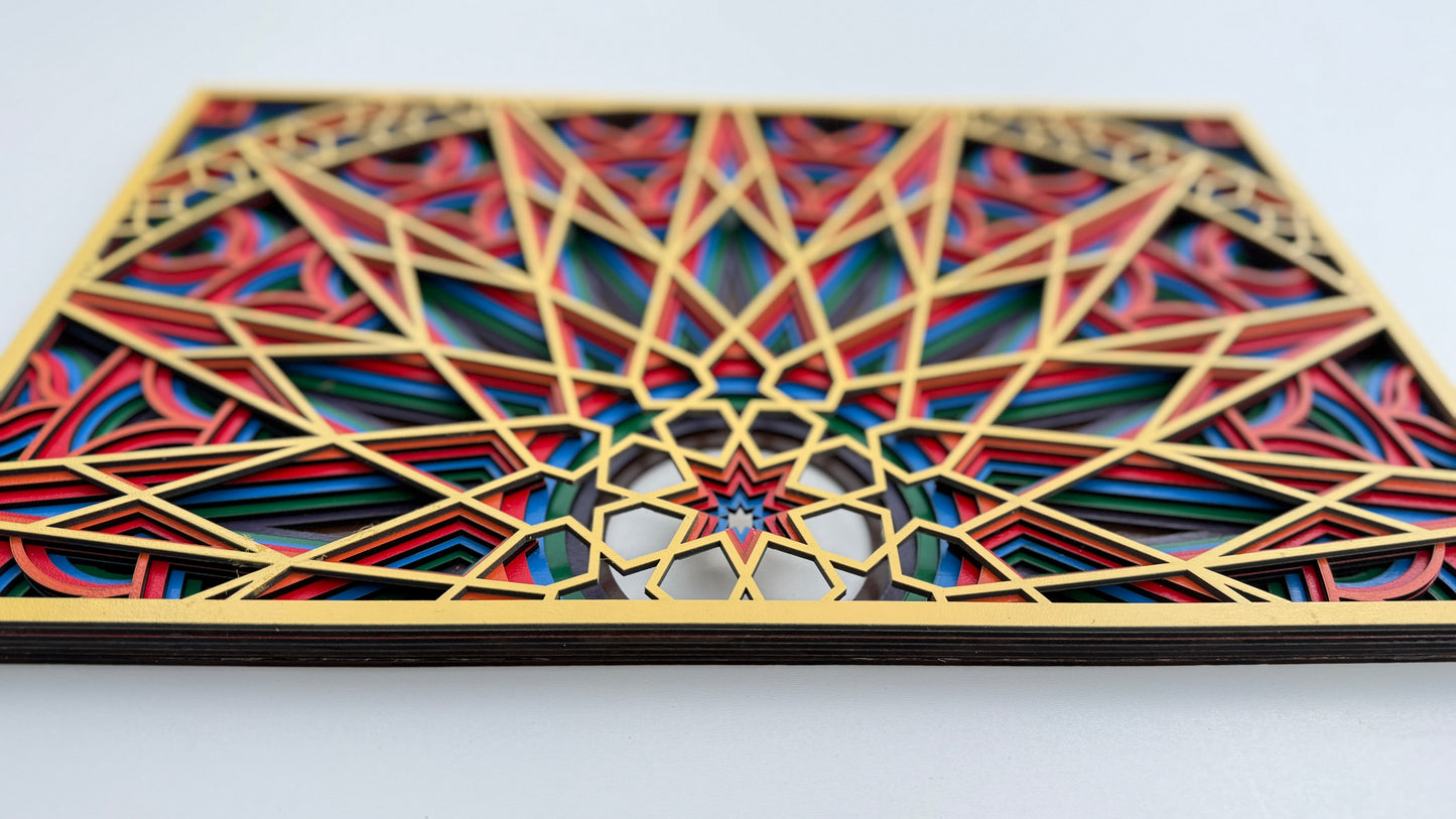 Handcrafted Wooden Geometric Art – Sunrise Pattern