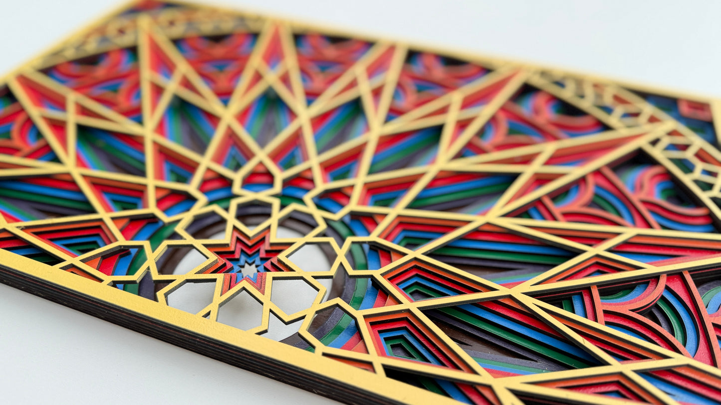 Handcrafted Wooden Geometric Art – Sunrise Pattern